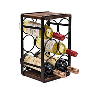 Rustic Wood Countertop Wine Rack With 6 Bottle Capacity