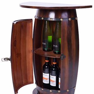 Vintiquewise Wooden Wine Barrel Console And Bar End Table With Lockable Cabinet